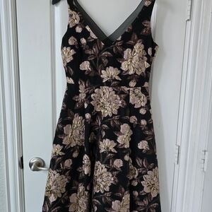 White House Black Market Black and Gold Floral Midi Dress